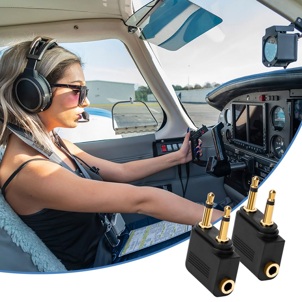 Adaptateurs pour Casque d’Avion Plaqué Or, Lot de 2, 3,5 mm Femelle AUX Audio Jack, Double Jack Adaptateurs Airline