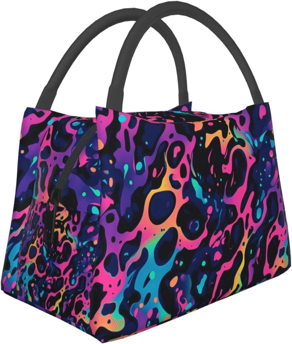 Neon Leopard Insulated Lunch Box for Kids Adults,Reusable Tote Bag with Colorful Abstract Art Pattern,Portable Lunchbox Handbag,Makeup Bags Organizer Gifts for Work Office Travel,11x6.3x6.7in