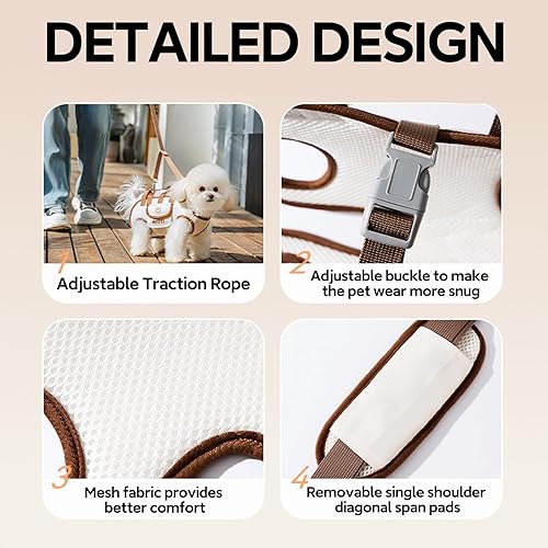 Miniatura 3 de Mochila transportadora portátil transpirable para perros y gatos, arnés ajustable de cuerpo completo con correa de tracción, cruzado y apto para el