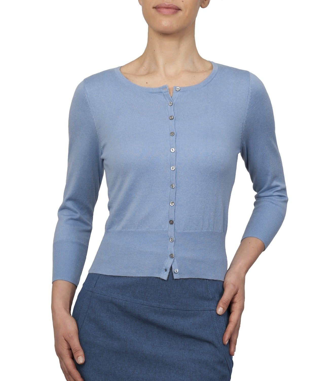 WoolOvers Womens Silk and Cotton Cropped Crew Neck Cardigan