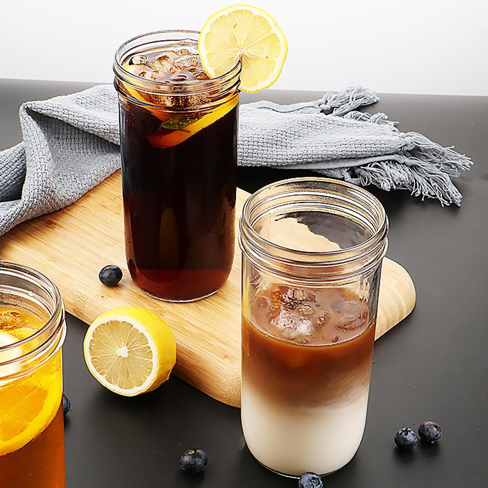 2 vasos de vidrio de 24 onzas con tapas de bambú y popotes y 2 tapas herméticas, vasos reutilizables para batidos, vasos de café helado, vaso de vidrio para té de burbujas, jugo, regalo