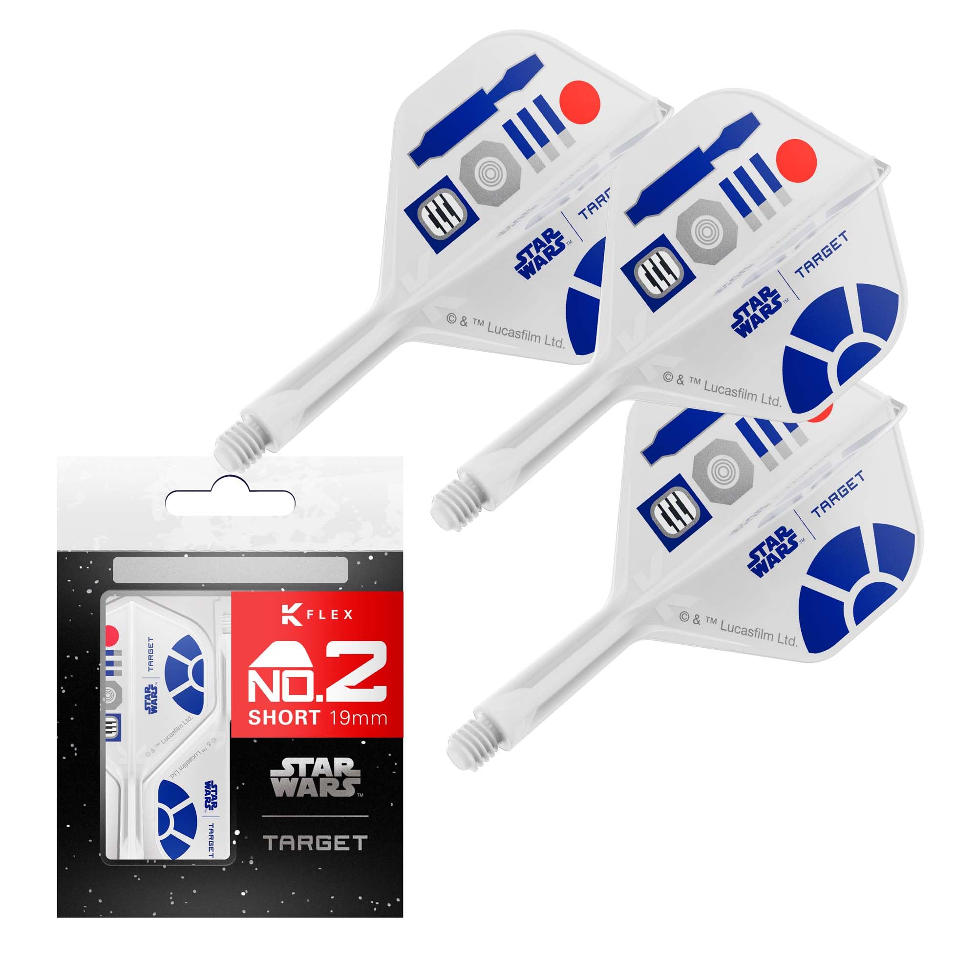 Target Darts Star Wars R2-D2 K Flex Integrated Dart Flights & Shafts | R2D2 Pack of 3 K-Flex, No.2 | Disney K-Flex Accessories, Short (19mm)