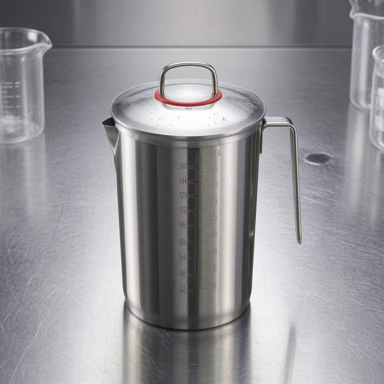 Amagogo Messbecher Edelstahl Messzylinder Metall, 3 Liter Messbecher Aus Extra Dickem 304 Edelstahl Mit Glasdeckel, Innen- Und Außenmarkierungen