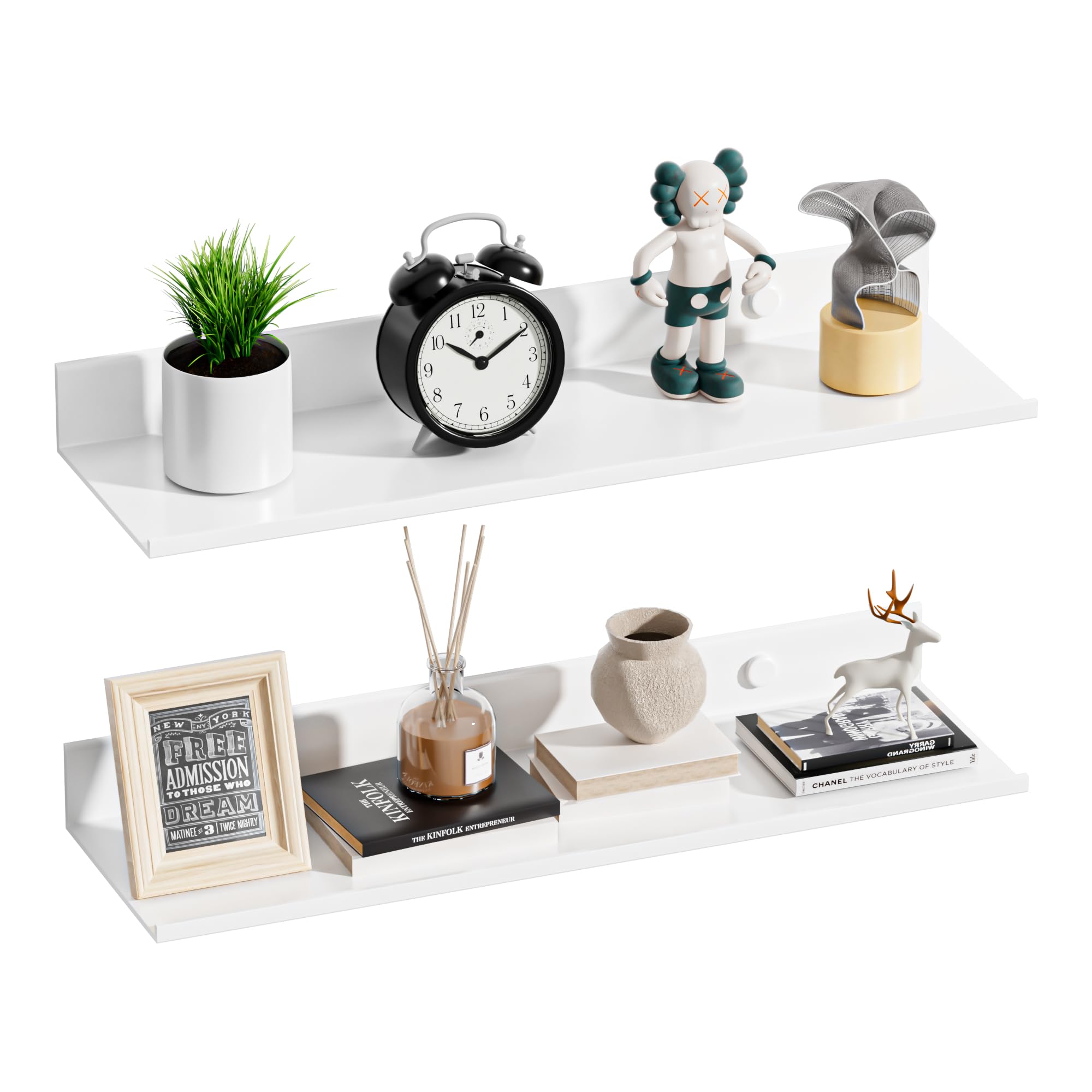 Wisfame Blanca Baldas Flotantes Pared de Metal, Estanterias de Pared sin Taladrar 40cm, Moderno Estante Flotante para Salón, Dormitorio, Baño, Oficina, Cocina Decoración