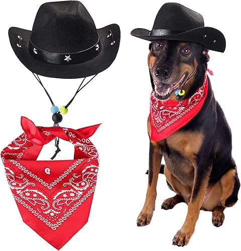 Yewong Accesorios de disfraz de vaquero para mascotas, perro, gato, tamaño de mascota, sombrero de vaquero y bufanda, accesorios de vaquero del