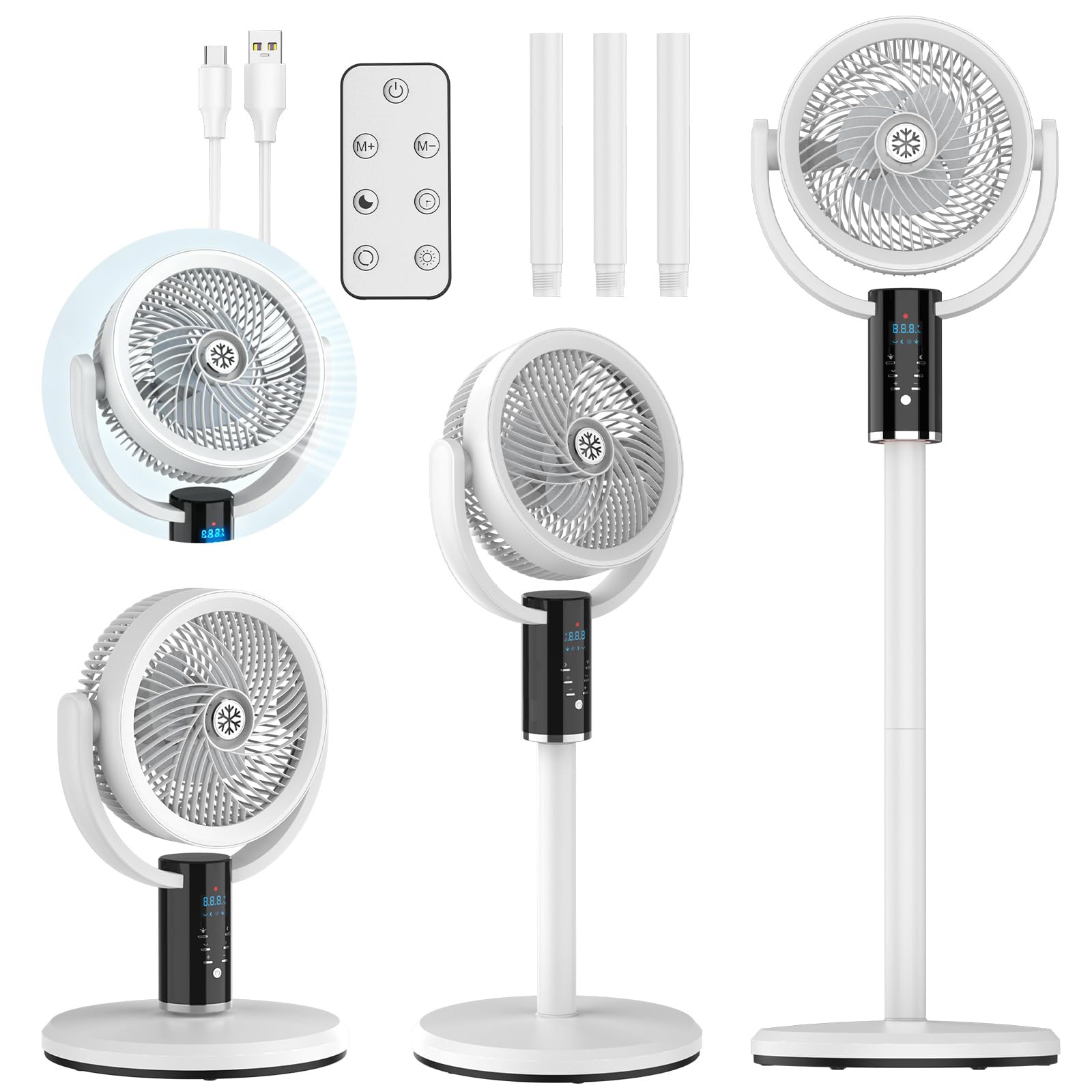 Ventilateur rechargeable 8 vitesses avec télécommande pour bureau et maison