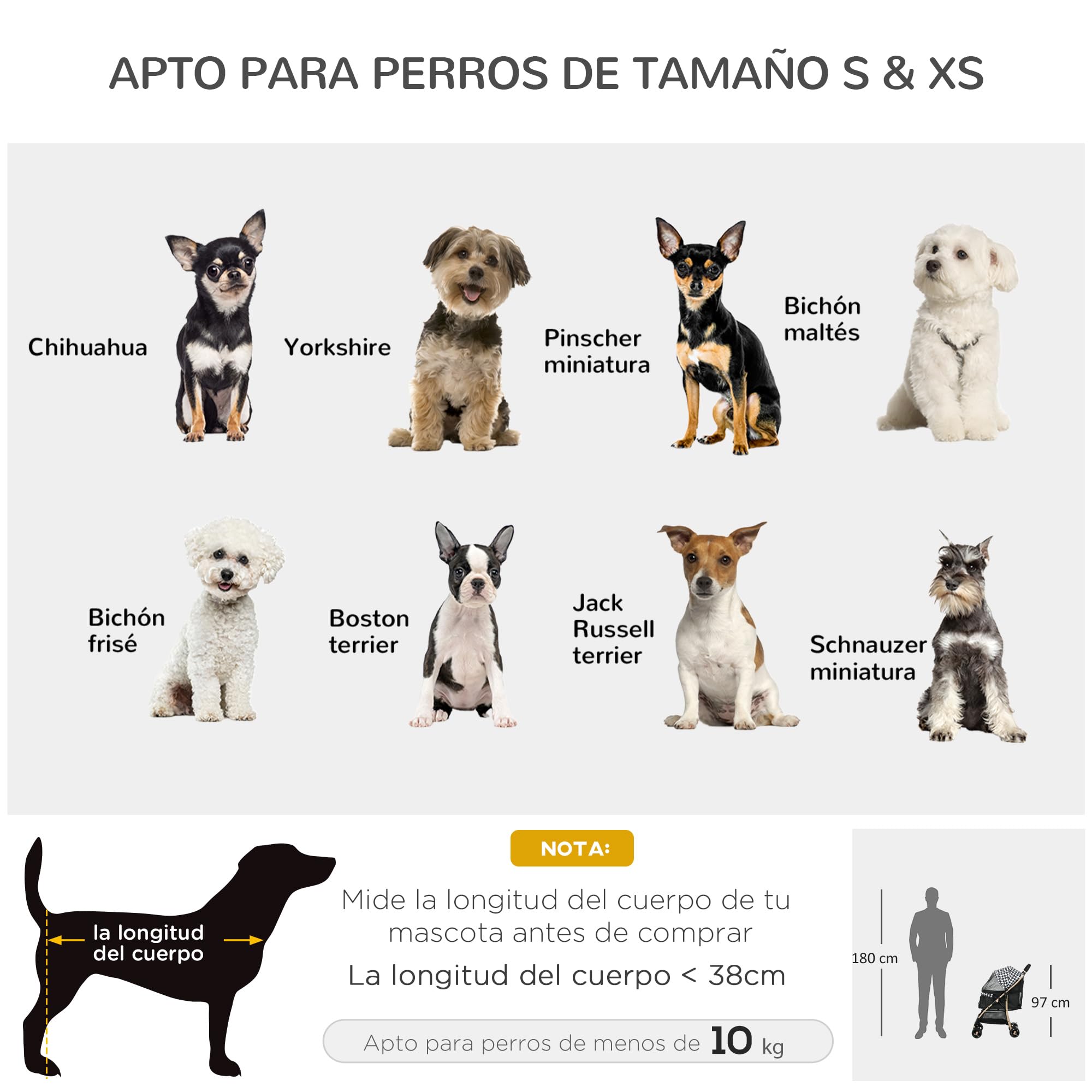 PawHut Passeggino pieghevole per cani con 2 porte, finestra a rete, cestino di sicurezza e cuscino 80x44,5x97 cm Nero