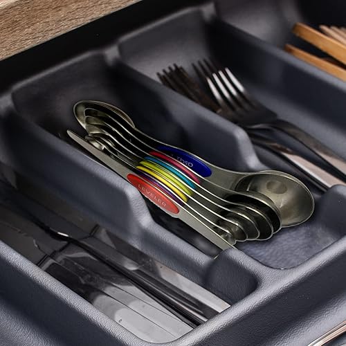 Miniatura 4 de Juego de cucharas medidoras de doble cara (7 unidades), cucharas medidoras magnéticas de acero inoxidable fáciles de leer, cucharas medidoras que se