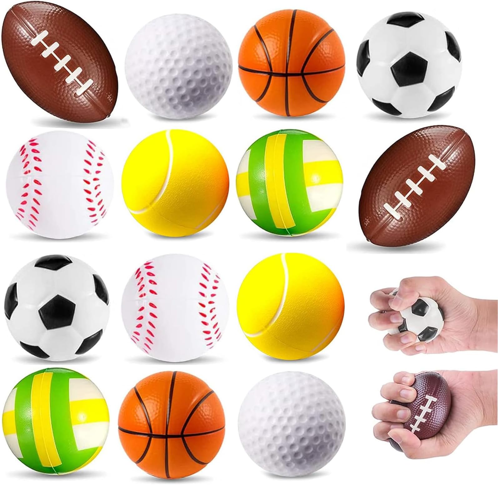 Stress Balls for Kids and Adult, 14Pcs Soft Foam Sports Balls Sponge Football Tennis Basketball Baseball Rugby and Volleyball for Boys Girls Birthday Gift