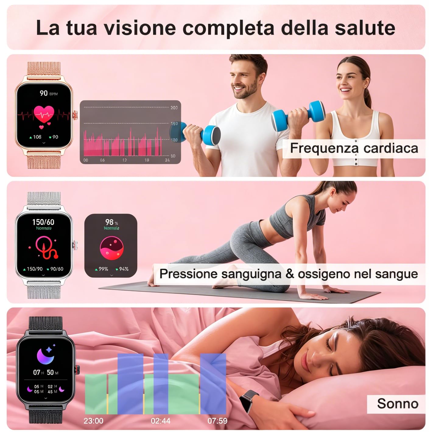 LODIMEKE Smartwatch Pressione Sanguigna e Chiamate, 1.96" Orologio Uomo Donna Fitness con Cardio Contapassi Sonno, 100+ Modalità Sportive, Sveglia e Calcolatrice, AI Assistente, Regalo per iOS Android