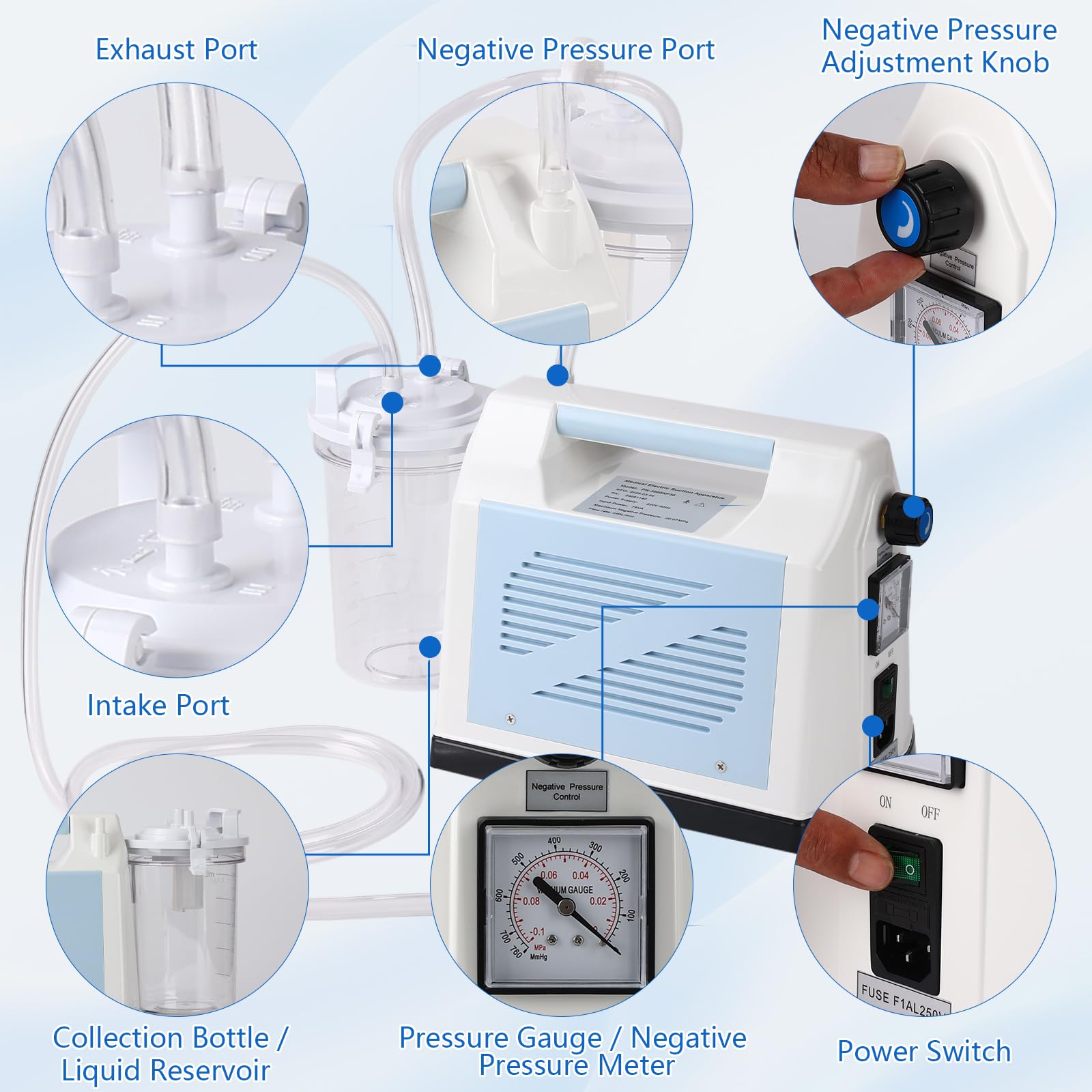 Appareil d'aspiration portable – Usage domestique et vétérinaire pour flegme, mucus, expectoration silencieuse – Idéal pour les personnes âgées, les animaux domestiques, les soins à domicile