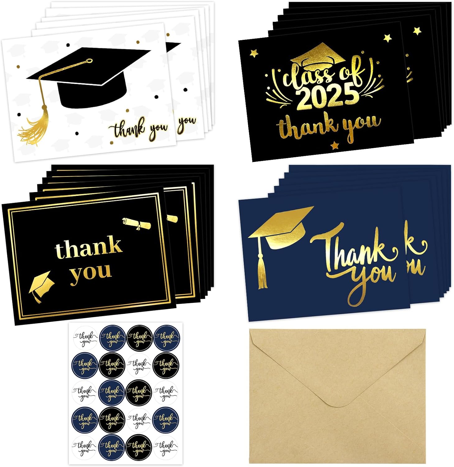 Fancy Land 2026 Graduation Thank You Cards with Envelopes 24 Pack Gold Foil Notes Thank You Notes Congrats Grads Friends Family Party Supply End of Year