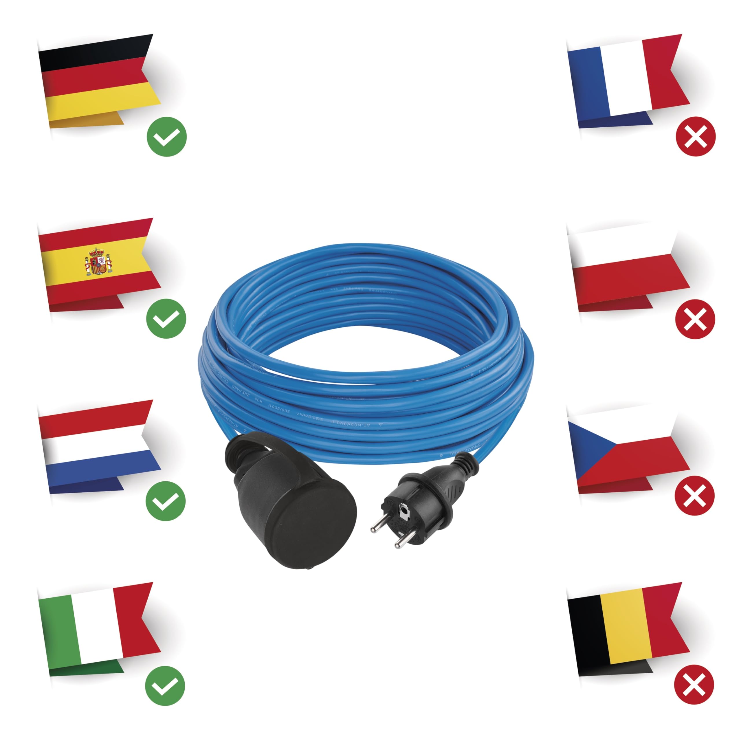 EMOS Cavo di prolunga Schuko tutto l'anno per esterni, 10 m, blu, 1,5 mm2, con tappo di protezione, IP44, impermeabile e resistente al gelo, per esterni, industria, cantieri