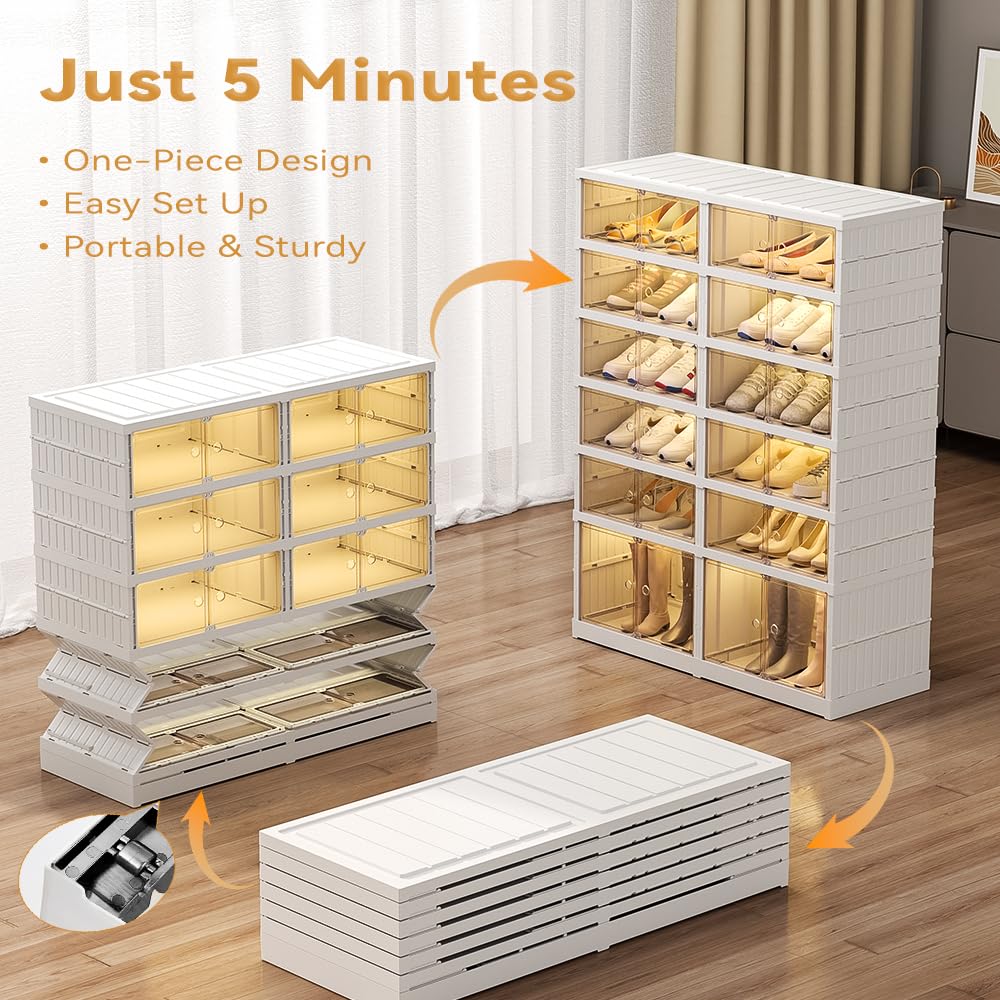 6 Acryl-Schuhboxen Transparent Stapelbar - Faltbare Schuh-Organizer Mit Tür