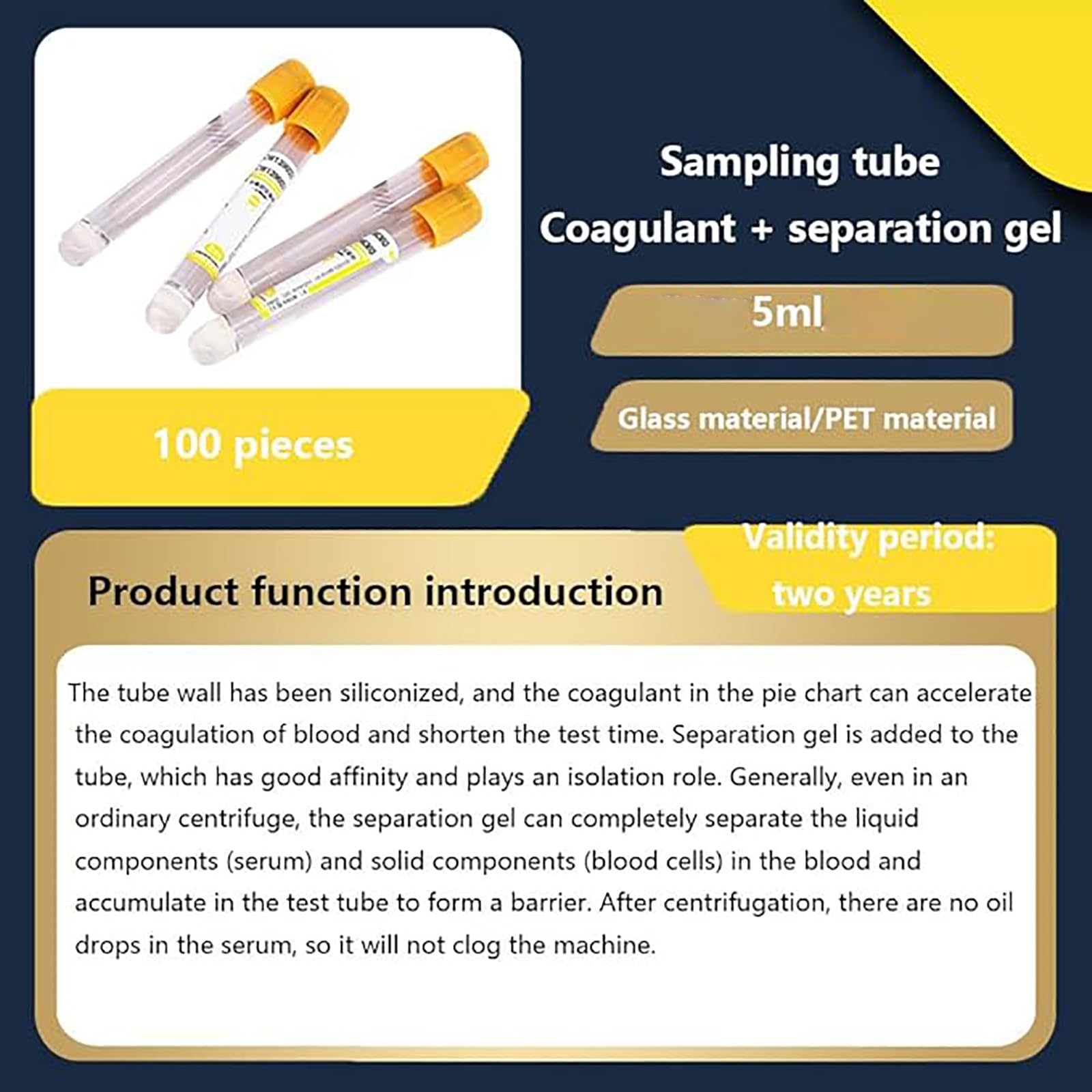 Set di 100 provette per la raccolta del sangue venoso,provetta per centrifuga da laboratorio,provette monouso per la raccolta del sangue sottovuoto,tecnologia di elaborazione asettica,5ml