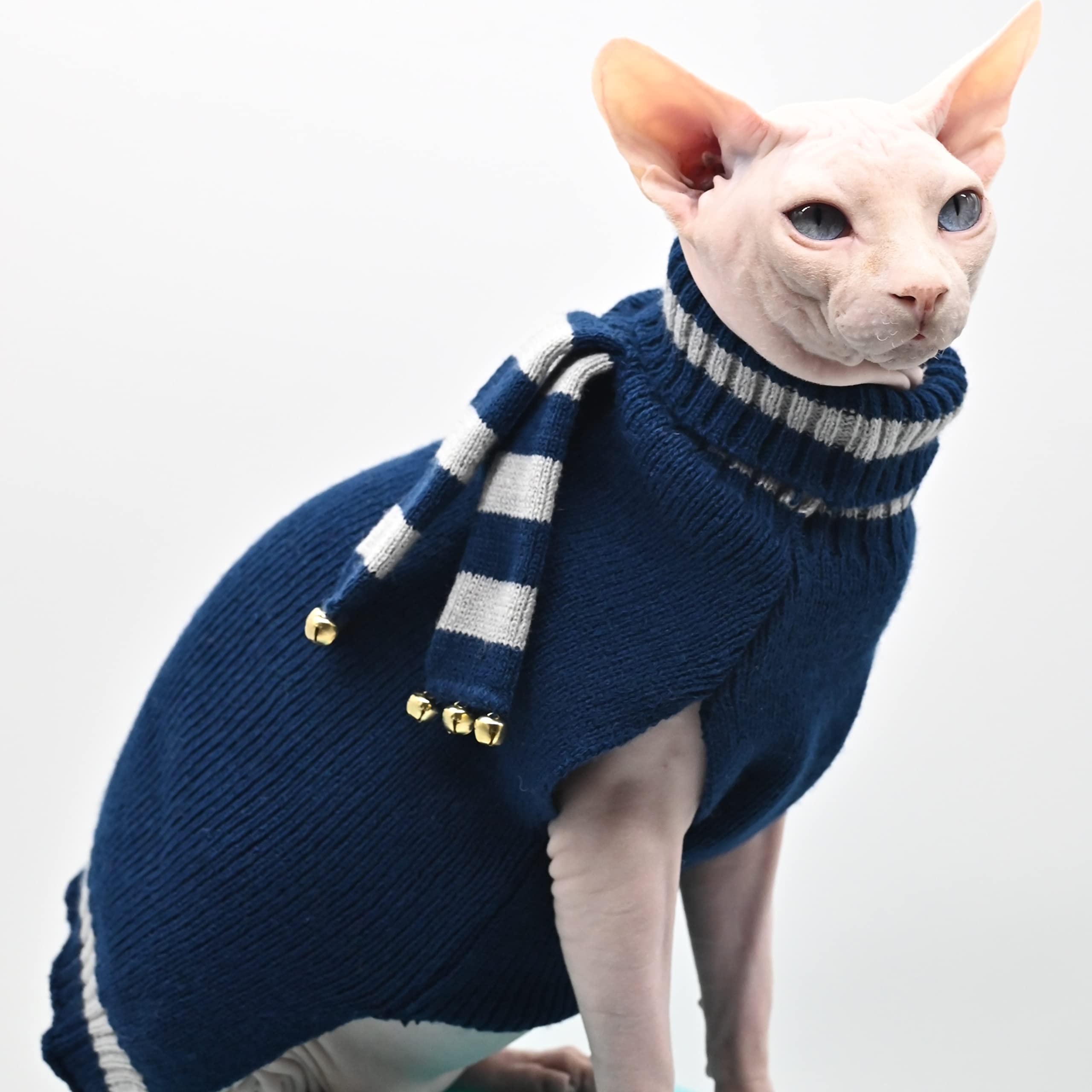 Sphynx Cat Clothes Bell Rings Sweater Hairless Cat Clothes Devon Clothes Cat Apparel for Small Kitten and Dogs (X-Large)
