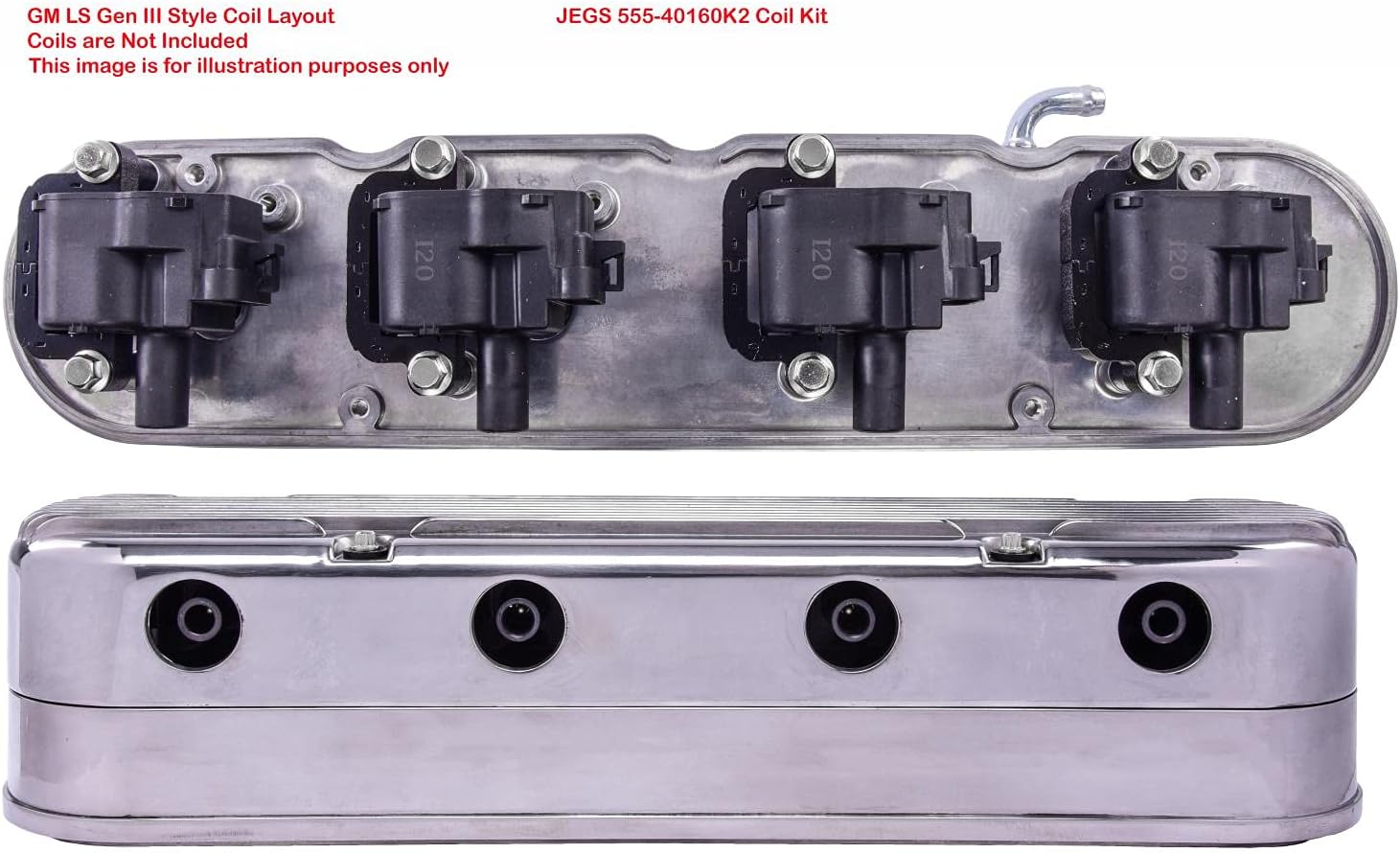 JEGS 501075 Polished Finned Aluminum Valve Covers for GM LS Engine-Hidden Coils