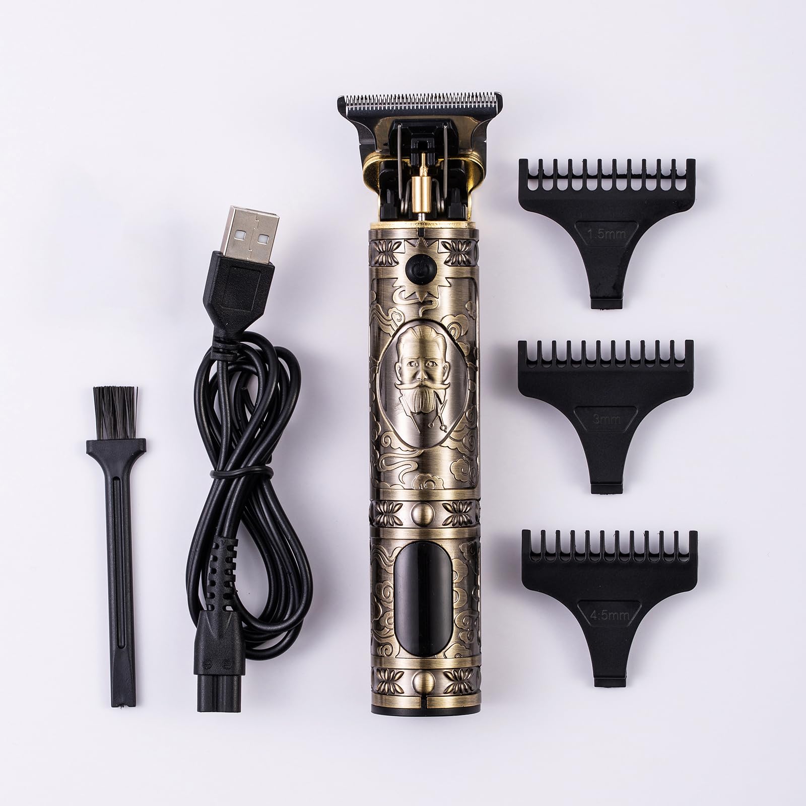 Yinhing Men Hair Clippers, Cordless Hair Trimmer with LCD Display and 3PCS T Blades, for Beard Body Facial Grooming (Brown)-image-24