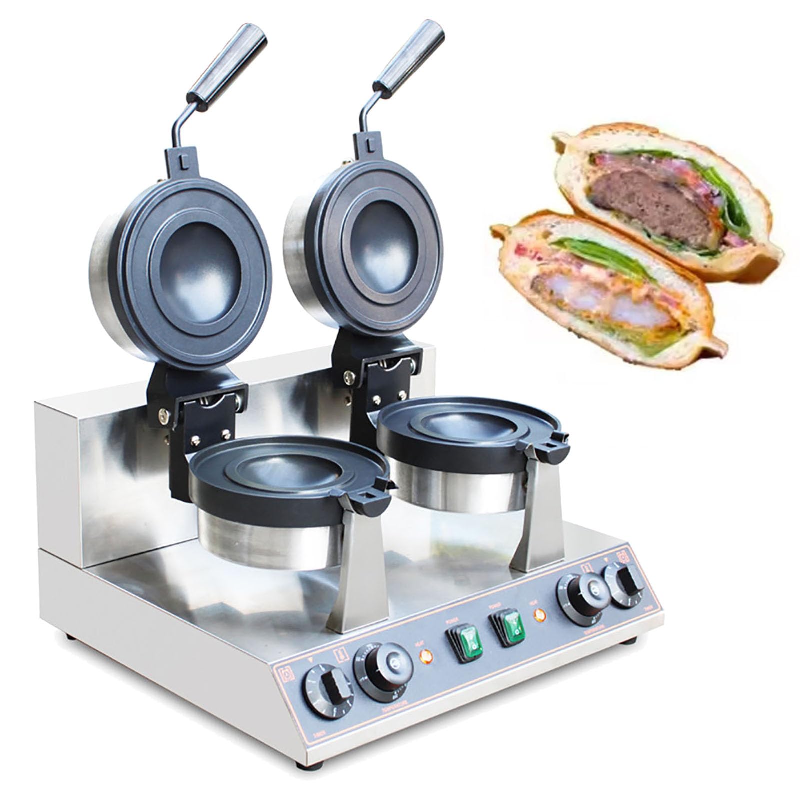 Máquina para Hamburguesas, Prensa Comercial para Hamburguesas, máquina para gofres de Helado, Prensa eléctrica Antiadherente para panini, Temperatura Ajustable (Size_Name Double Head)