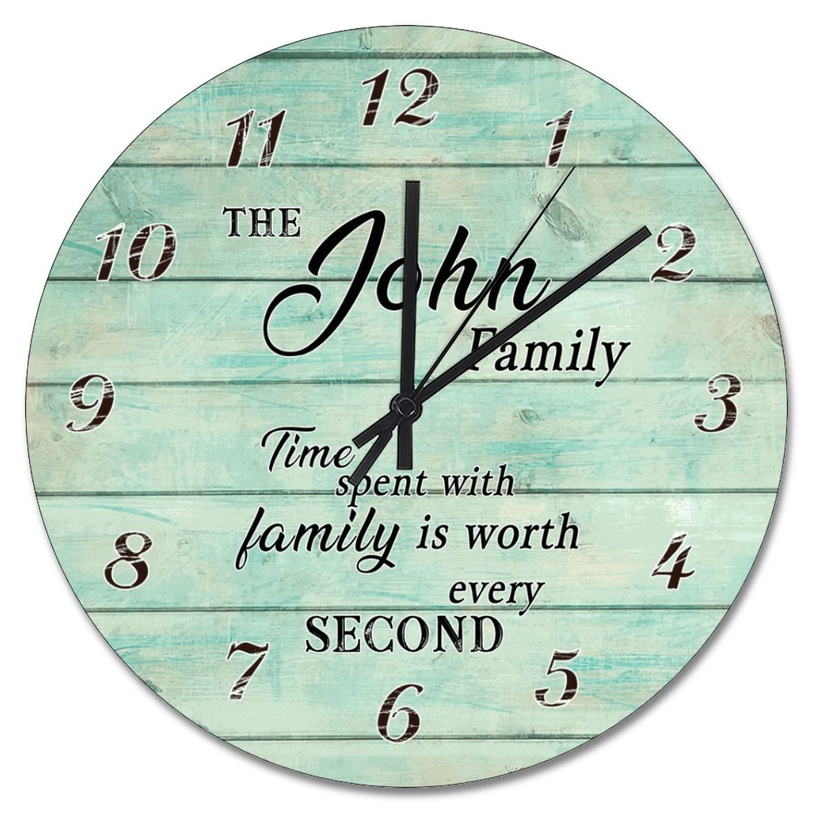 Horloge murale en bois bleu sarcelle grande taille 38 cm style rustique vintage