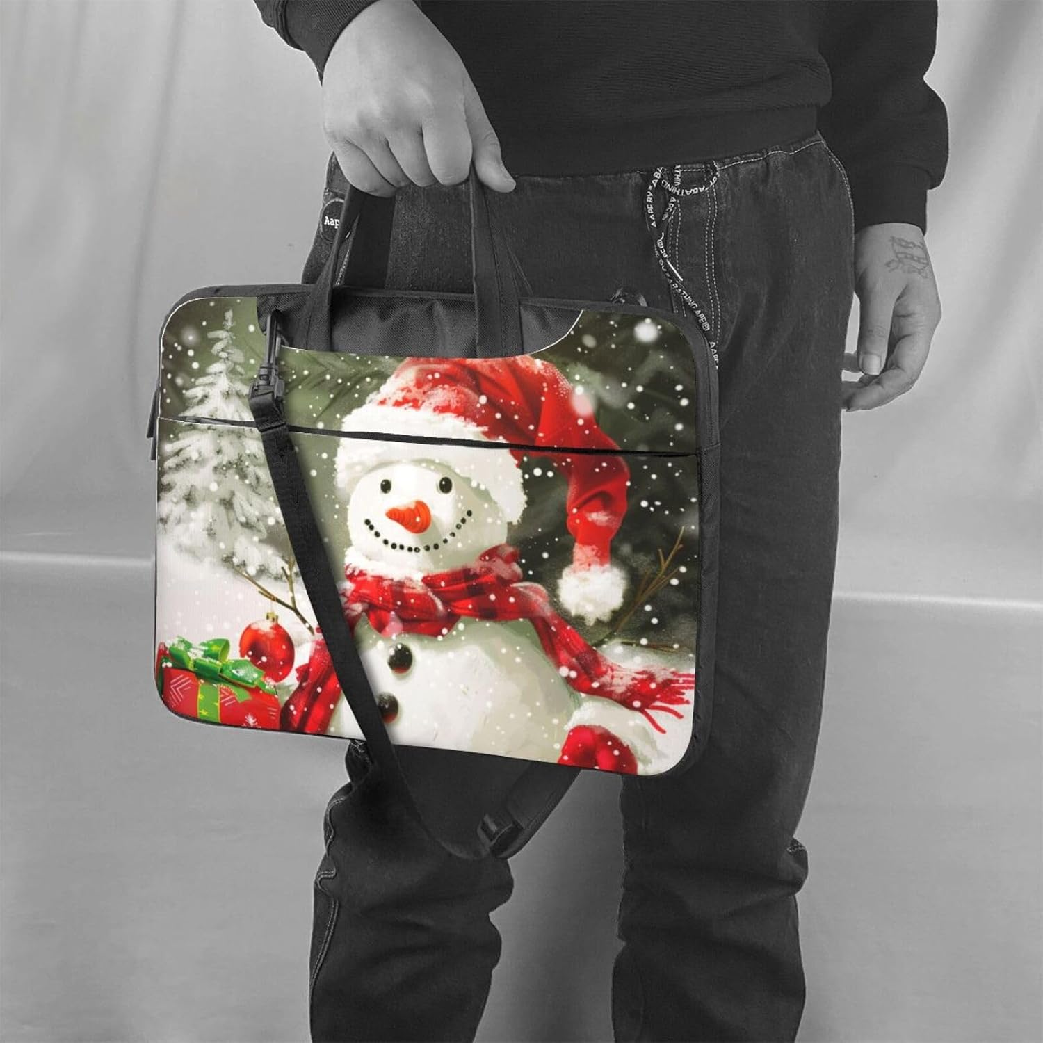 Merry Christmas With Happy Snowman Printed Laptop Tote Bag Travel Business Computer Bag Work Bag for Men Women