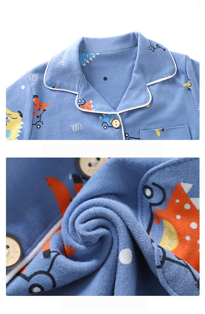 Verve Jelly Conjunto pijamas para niños pequeños, bebés, niñas y niños, pijama manga larga botones hacia abajo, camisa estampado dibujos animados, Top + Pantalones, ropa dormir, trajes