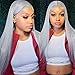 KINCYDU 13x4 HD Lace Front Wigs 28 Inch Grey Color Natural Straight Lace Frontal Wig Gray Pre Plucked with Baby Hair Wig 200% Density Synthetic Heat Resistant Fiber Hair For Black Women