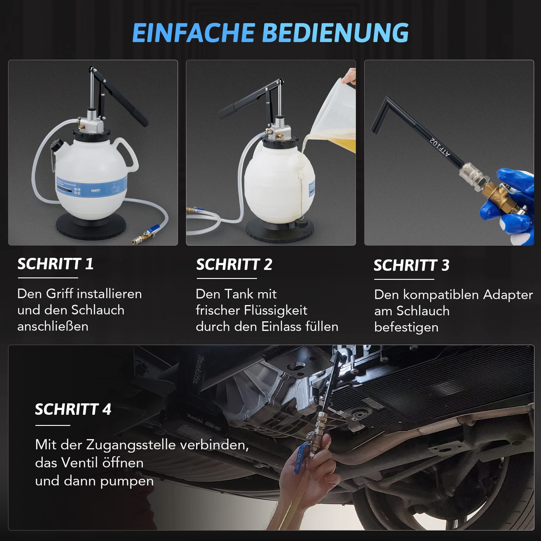 Orion Motor Tech Getriebeöl Einfüllgerät 7,5L Öleinfüllgerät Getriebeöl Pumpe Ölabsauger Automatikgetriebeöl Ölwechsel Set Getriebeöl Einfüllgerät Befüllgerät Öl Einfüllen mit 15 ATF Adaptern