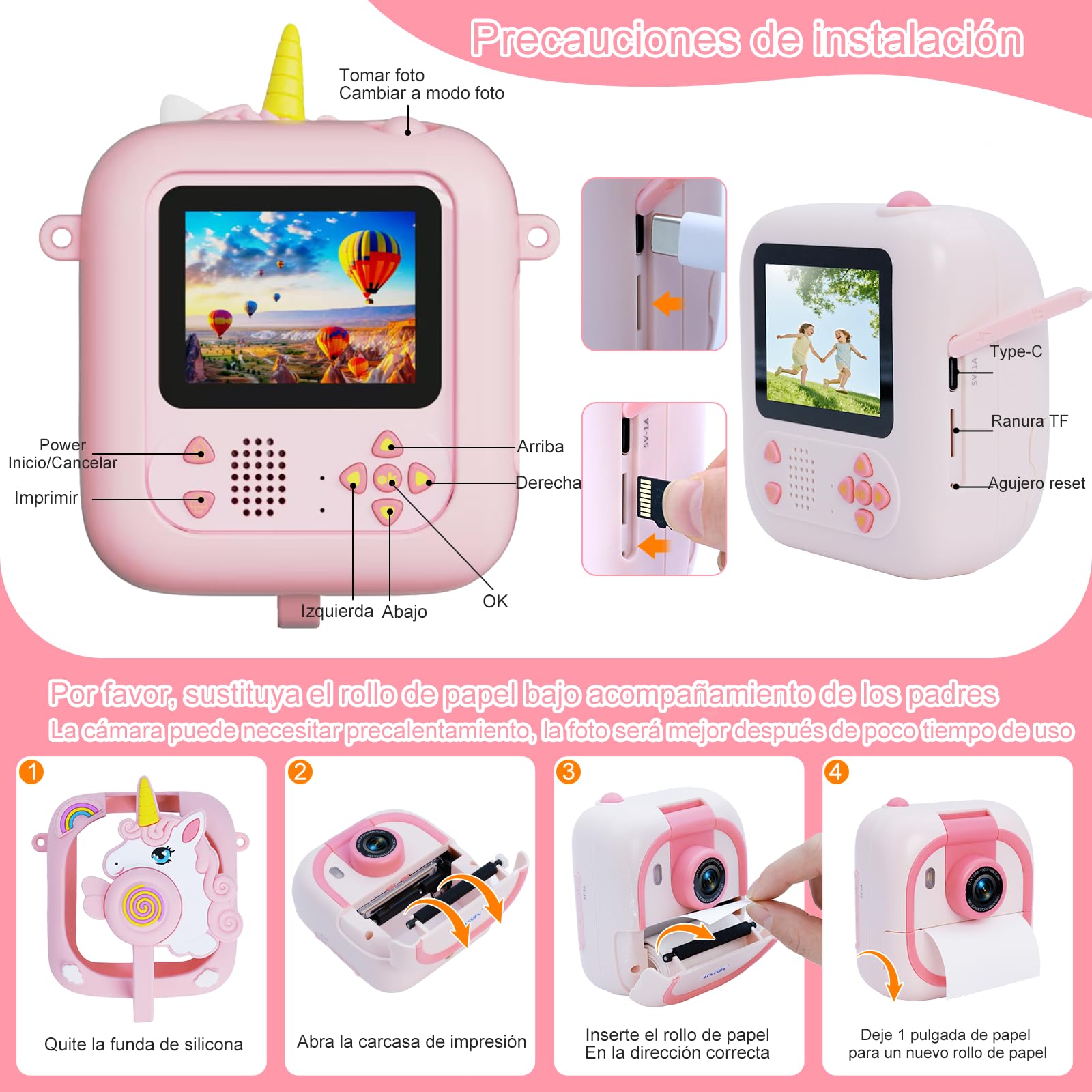 ARNSSIEN Camara Fotos Infantil Instantanea,2.4" Camara Fotos Infantil con 1080P & 180° Lente & 8 GB, Regalo Navidad/Cumpleaños para Niños & Niñas, M2