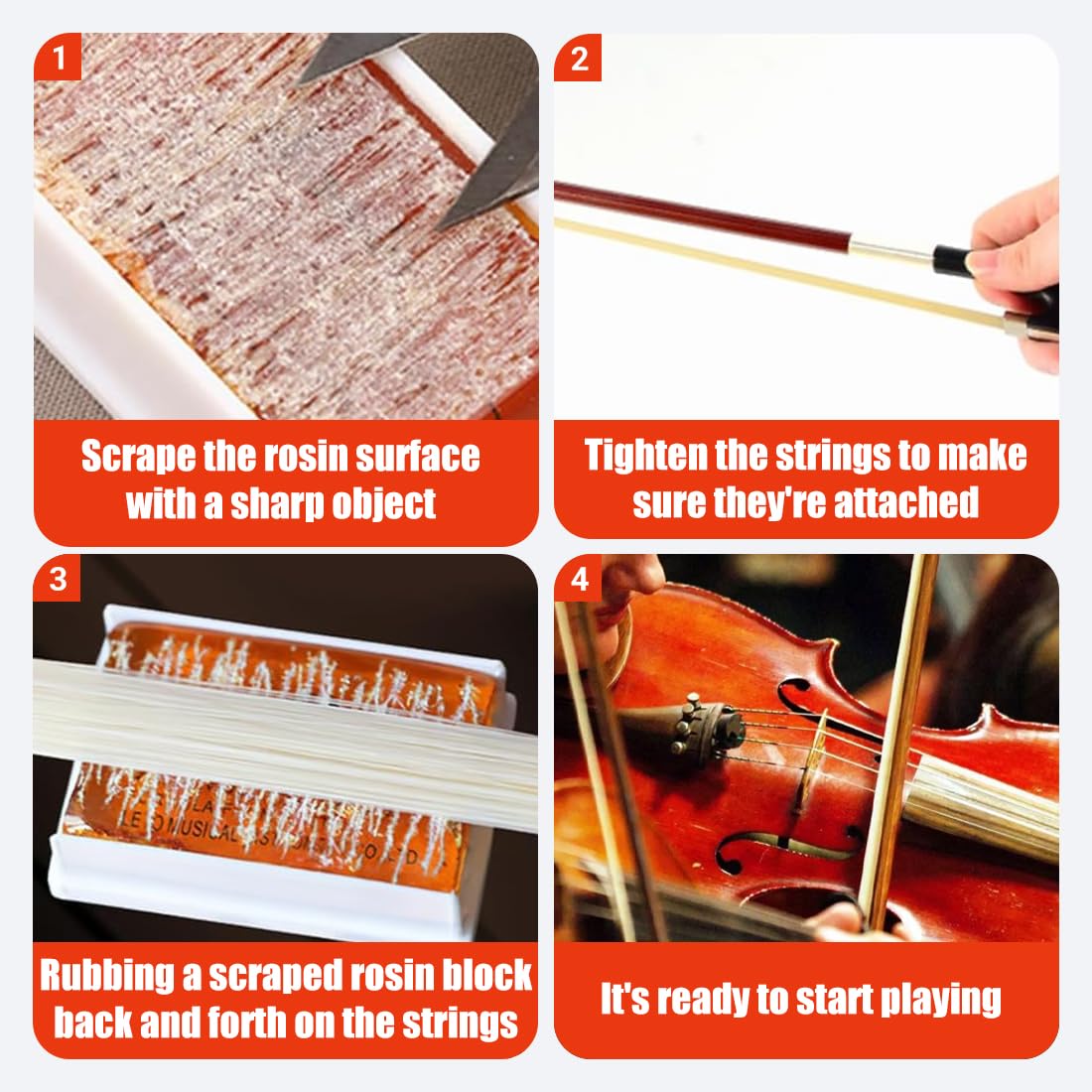 IKOPFLN Pece per Violino, Pece per Violoncello, Colofonia Violino Pece Naturale per Archi - Adatta a Violino, Viola, Violoncello - Presa Ottima, Adesione Forte e Poca Polvere, 4 pezzo