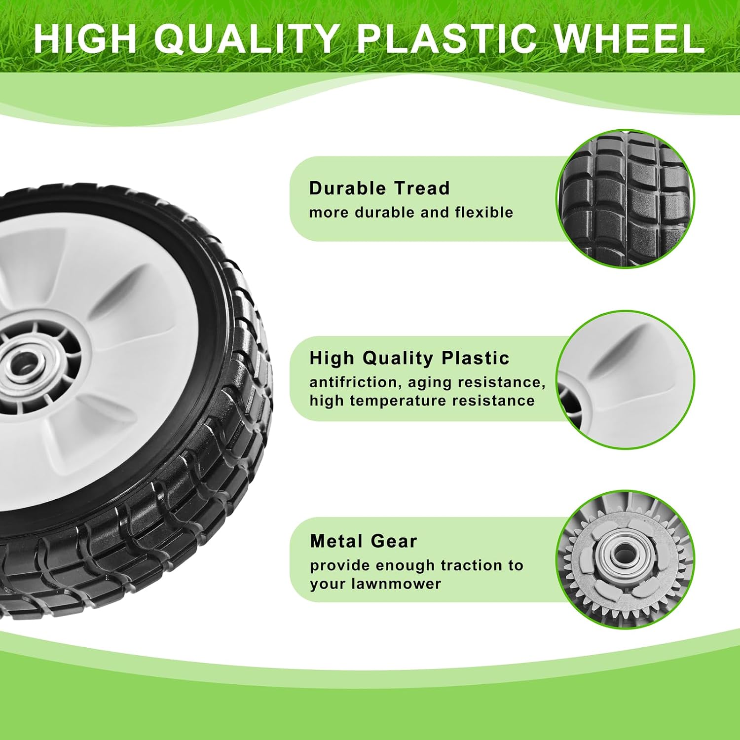 42710-VE2-M02ZE 42710-VE2-M00ZE 8 Inch Rear Drive Lawn Mower Wheels - Heavy Duty Plastic w/Metal Hub - Fits Honda HRR216/HRS216/HRT216/HRM215 Series Walk Behind Lawn Mowers (2 Pack)