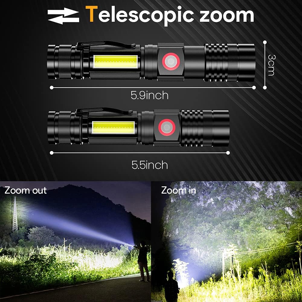 Rechargeable Tactical Flashlights 1500 Lumen Magnetic Flashlight with SideLight, Super Bright LED Tactical Flashlight IP65 Waterproof Zoomable for Emergency, Camping (Battery Include) : Tools & Home Improvement
