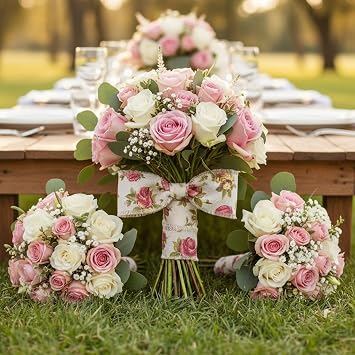 Rose Printed Burlap Ribbon for Flower Bouquet, Fabric Ribbon for Gift Wrapping, Jute Ribbon for DIY Decoration, 32.8ft Long x 2.0in Wide