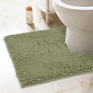 ITSOFT Standard 24"x21" U-Shaped Non-Slip Shaggy Chenille Toilet Contour Bathroom Rug with Water Absorbent, Sage Green