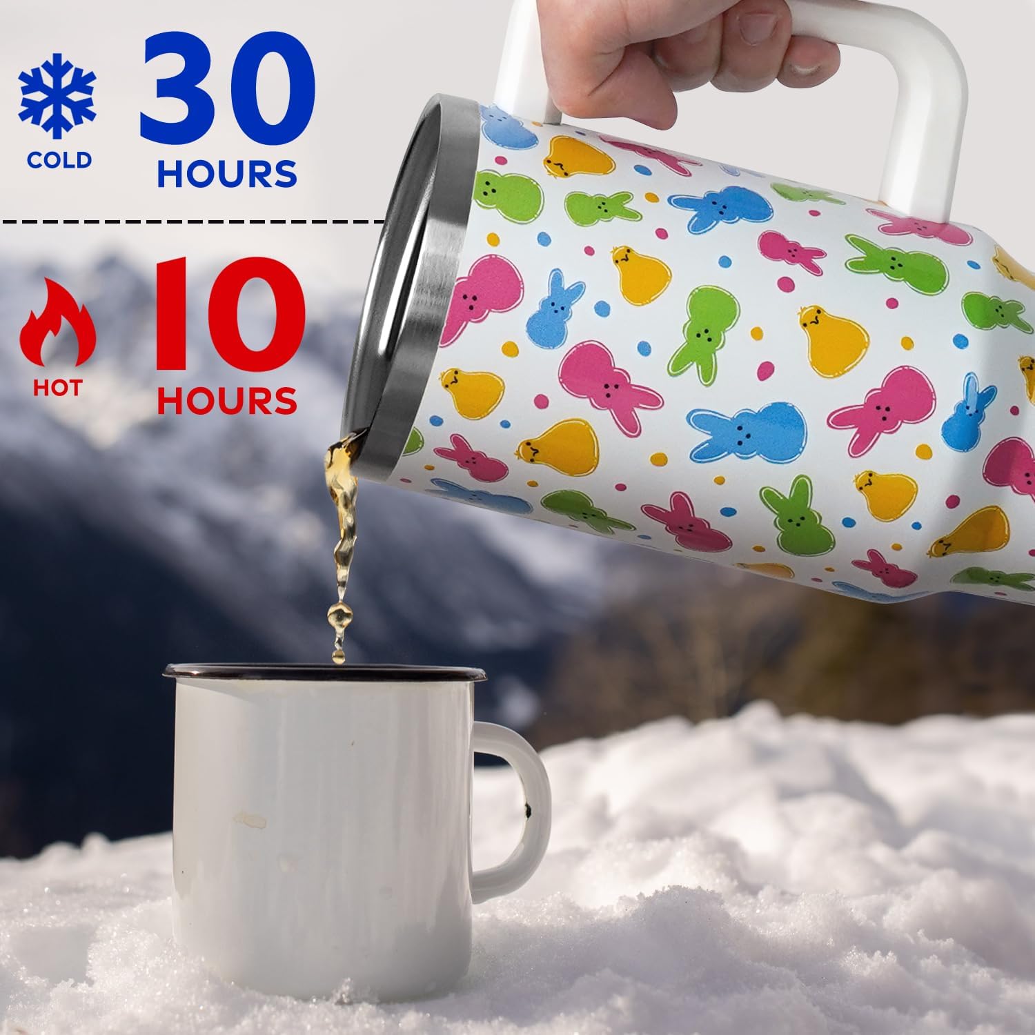 Easter Tumbler with Handle and Straw Lid 40 oz,Cute Easter Spring Gift for Women Men Peeps Bunny Chick Rabbit Vacuum Insulated Leak Proof Stainless Steel Coffee Cup Mug - Image 5