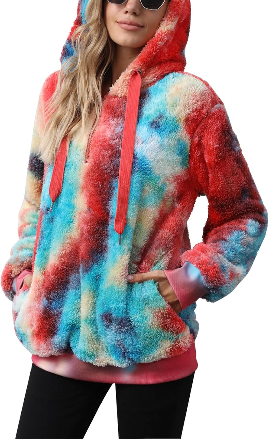 Nirovien Womens Sherpa Pullover Oversized Fuzzy Hoodie Double Fleece Sweatshirts Fluffy Plaid Outerwear Warm Coats - Image 3