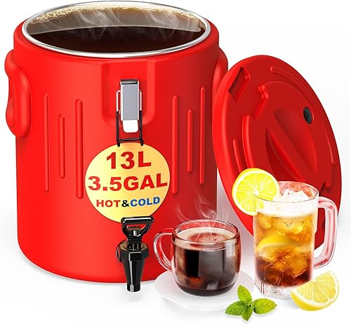 Dispensador de bebidas aislado de 3.5 galones, dispensador de bebidas frías y calientes con interior de acero inoxidable 304 y boquilla, dispensador
