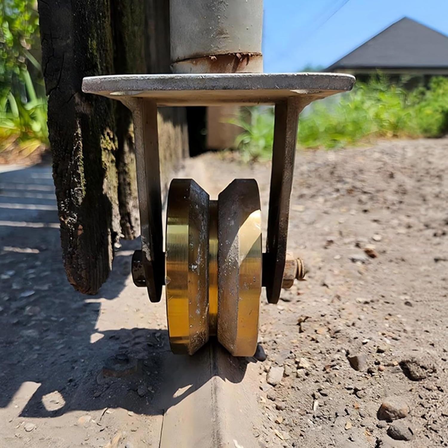 4" Sliding Gate Rollers Wheel 2 Pack V Groove Slide Wheel 1-3/4" Width with U-Bracket Heavy Duty Solid Double Bearing Rope Slings 3000 Lbs Capacity with Screws