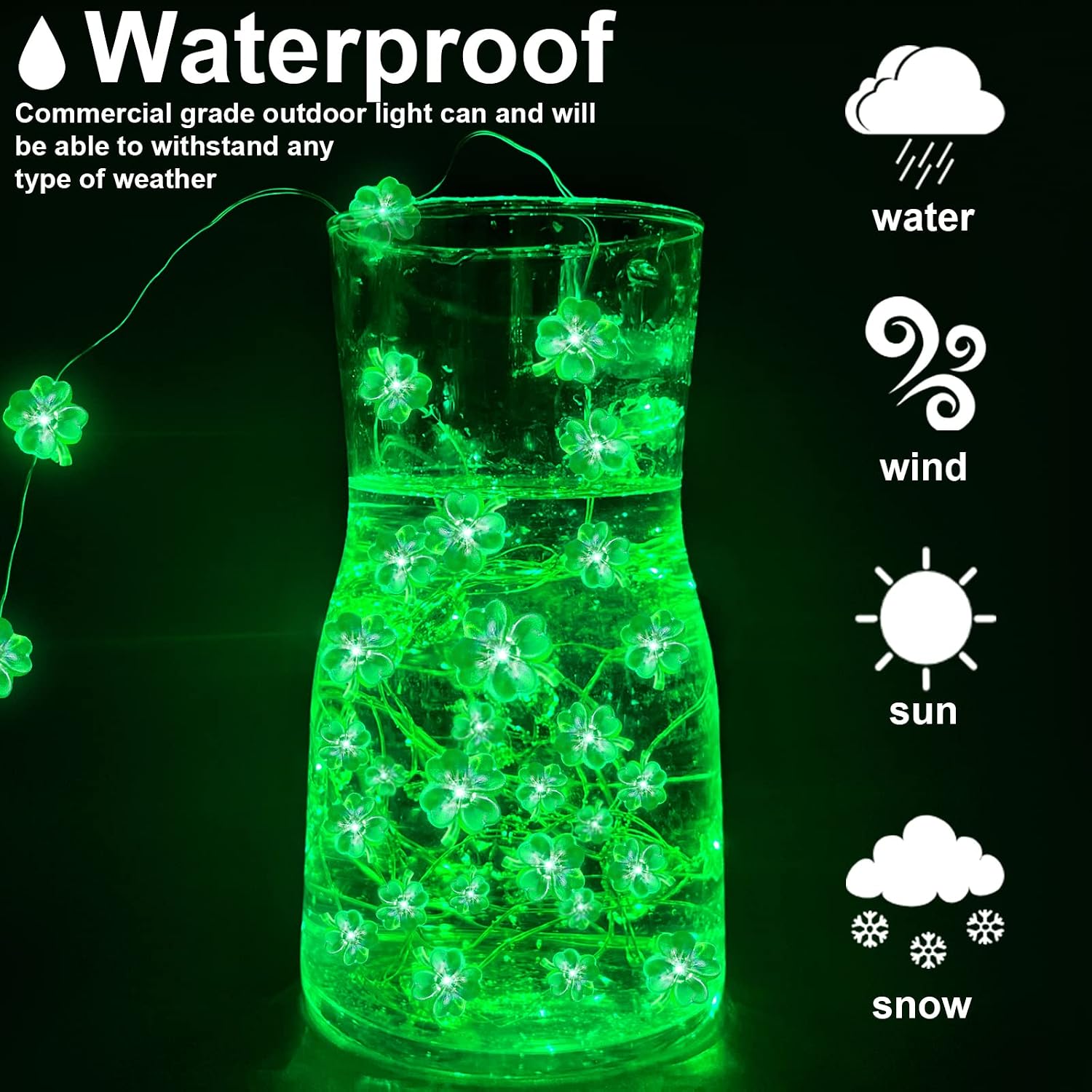 TURNMEON St. Patrick's Day Lights Shamrocks LED String Lights, 14Ft 40 Led Battery Operated Green Fairy Light Lucky Clover St. Patrick's Day Irish Holiday Bedroom Party Home Indoor Outdoor Decoration