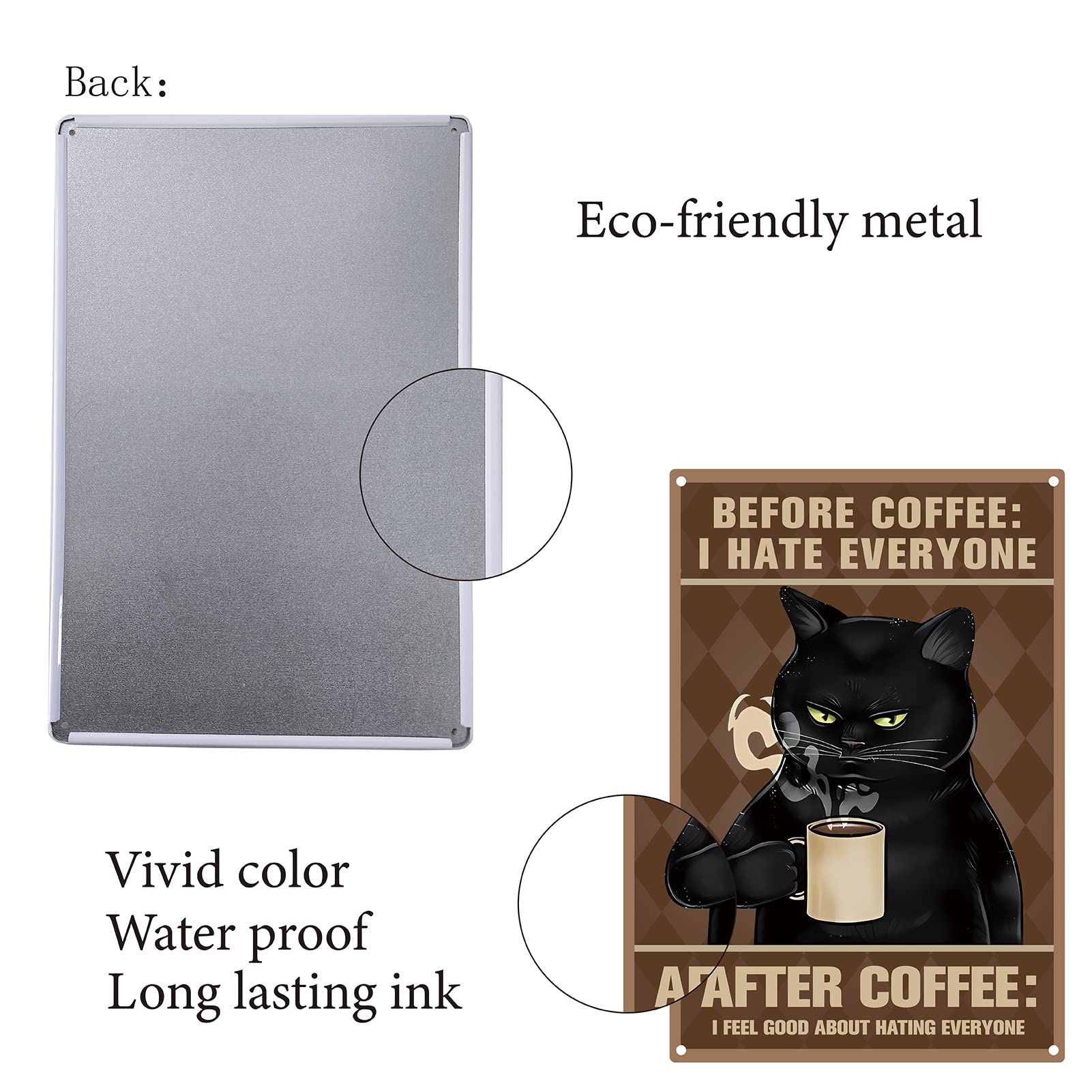 Ensound Divertente targa in metallo retrò, divertente targa in metallo con gatto, targa in latta retrò per casa, hotel, bar, caffetteria, decorazione da parete per esterni, 20 x 30 cm