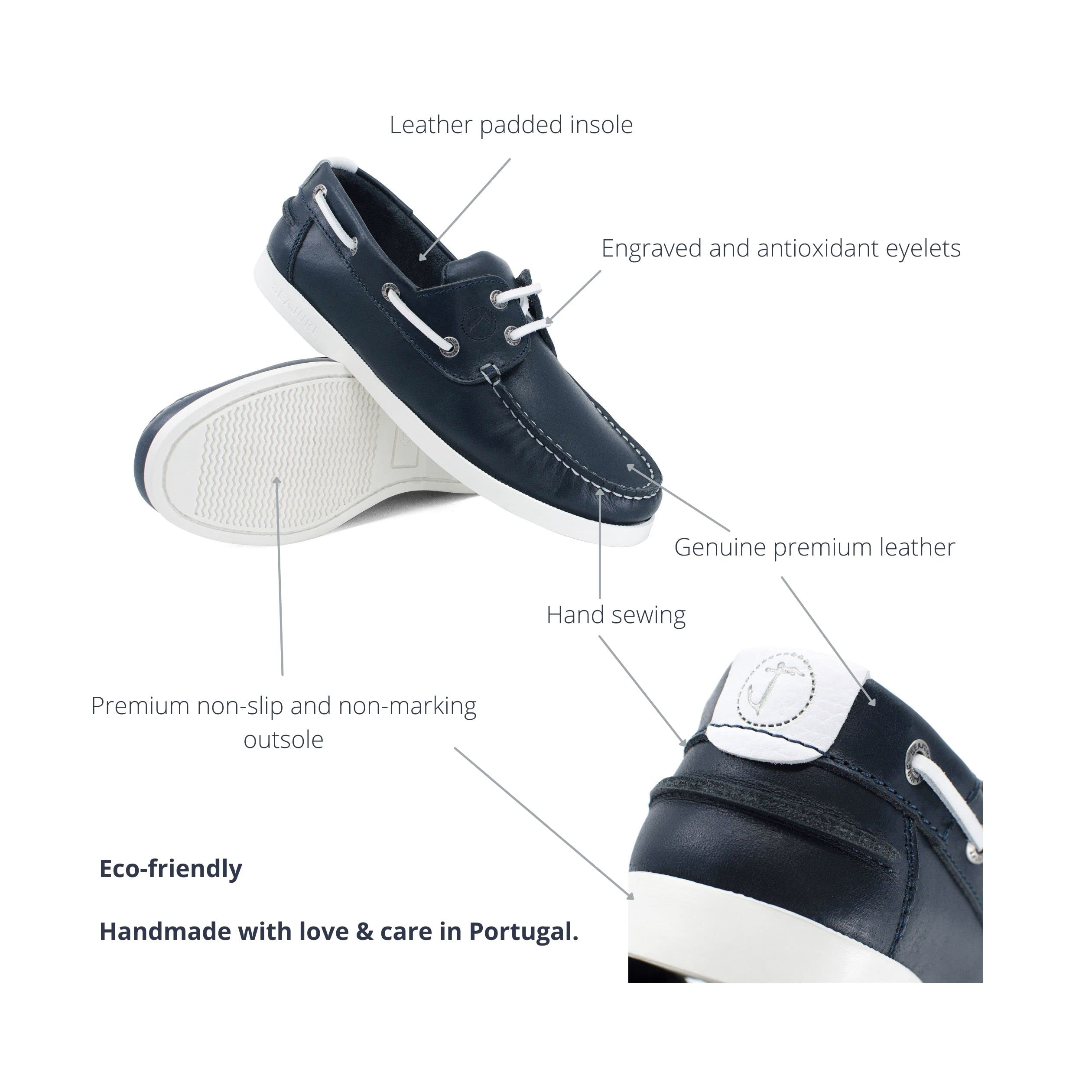 Seajure Chaussures Bateau pour Femme Cannon en Cuir Bleu Marine