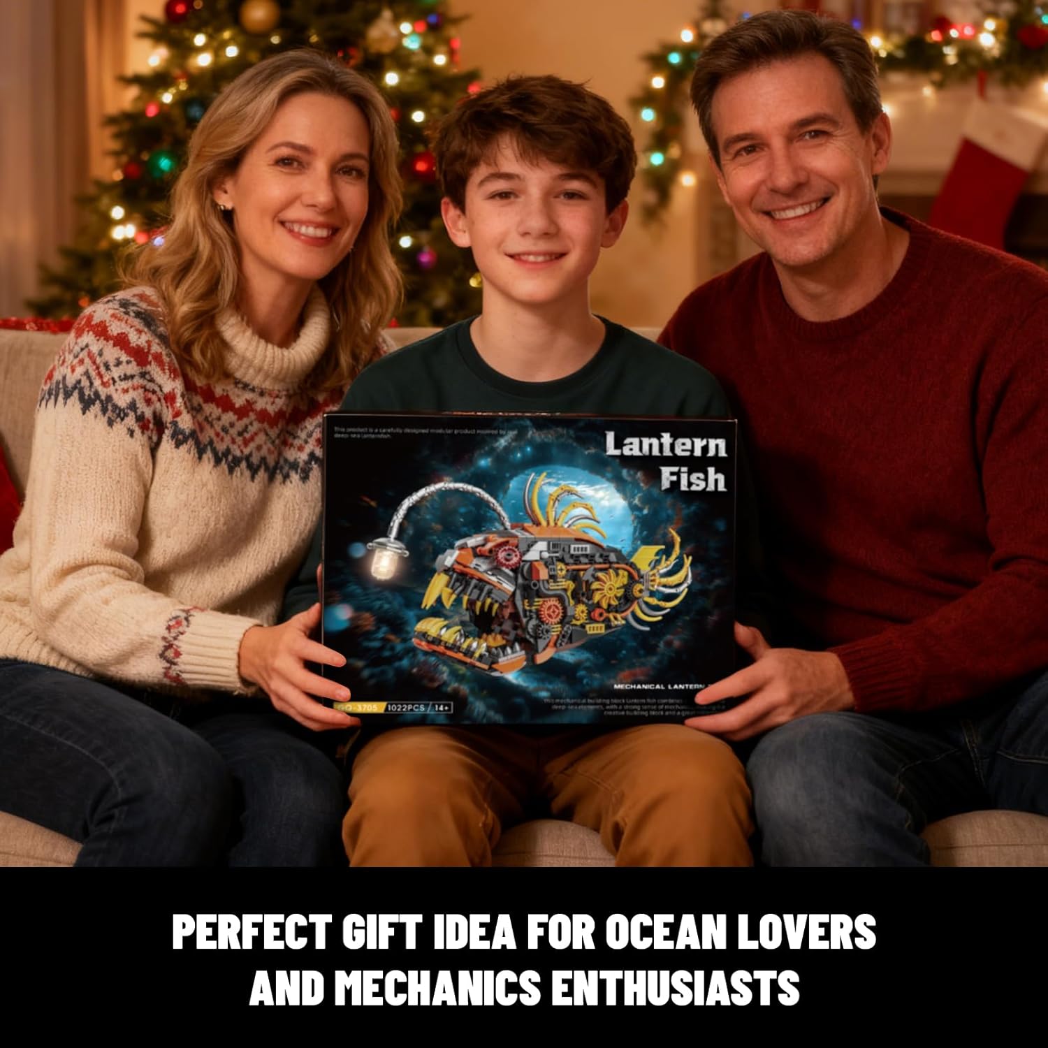 Mechanical Angler Fish Building Set with Light, Creative Ocean Lantern Fish Animal Toy for Home Office Decor, Compatible with Lego Shark, STEM Gift for Adults Teens Boys 8-14+ (1022 PCS)