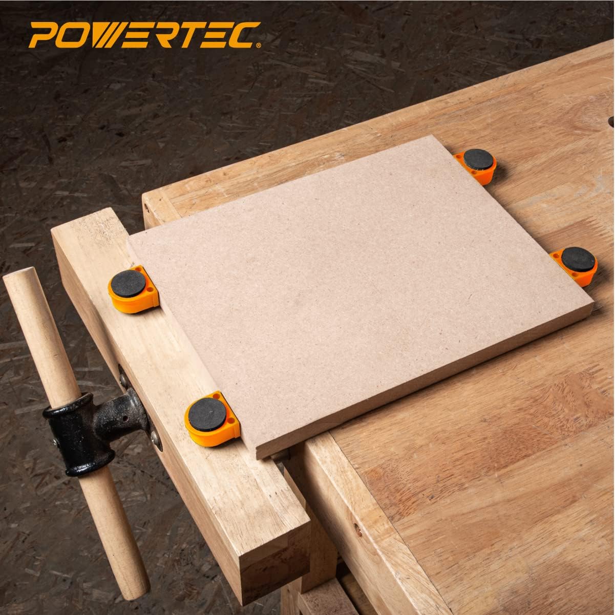 POWERTEC 71188 Deluxe Bench Dog | 4 Pack | Non Marring Durable Nylon| with Grommet Bench Brake Inserts Made of Premium Nonslip EVA| For 3/4" Dog Holes | A Woodworking Shop Essential (Color May Vary)