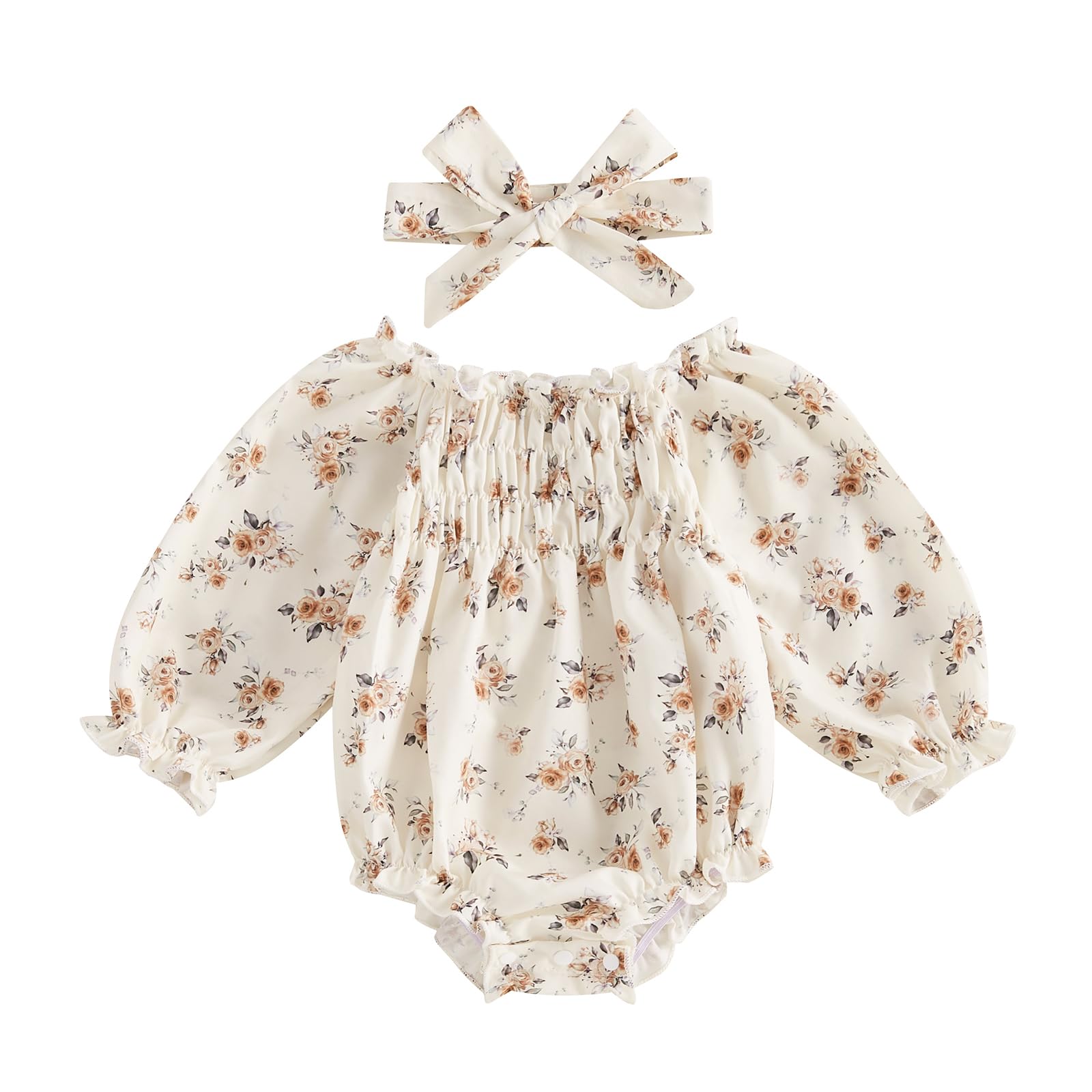Sasaerucure Spring Infant Baby Girl Long Sleeve Romper Floral Bodysuit Headband Fall Winter Clothes