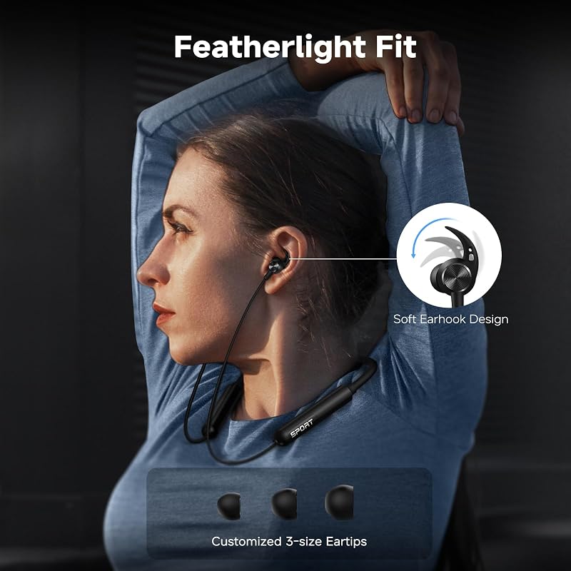 CXK Neckband Bluetooth Headphones, Bluetooth 5.3 Headphones 80Hrs Extra Long Playtime Stereo Bass in-Ear Headsets with Mic, IPX6 Waterproof Earphones, Neckband Earbuds for Sport, Business, Black image 7