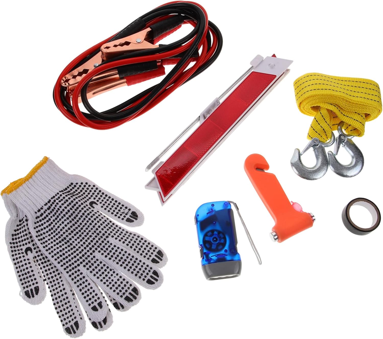 Cabilock Car Emergency Tool Kit 8-Piece Roadside Assistance Set for Vehicle Safety Multi-Functional Automotive Kit Jumper Cables Reflective Vest