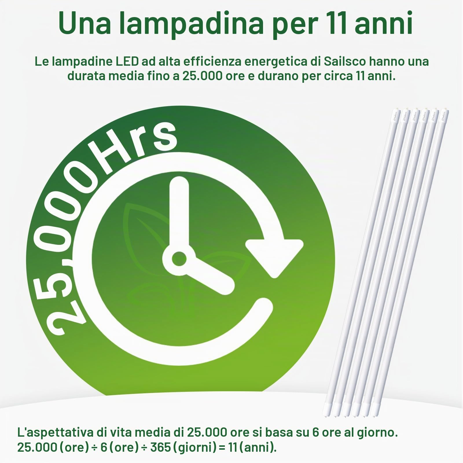 Light LED Tube T8, 120cm, 15W 2800LM, bianco neutro 4000K, incluso starter, non dimmerabile, set di 6