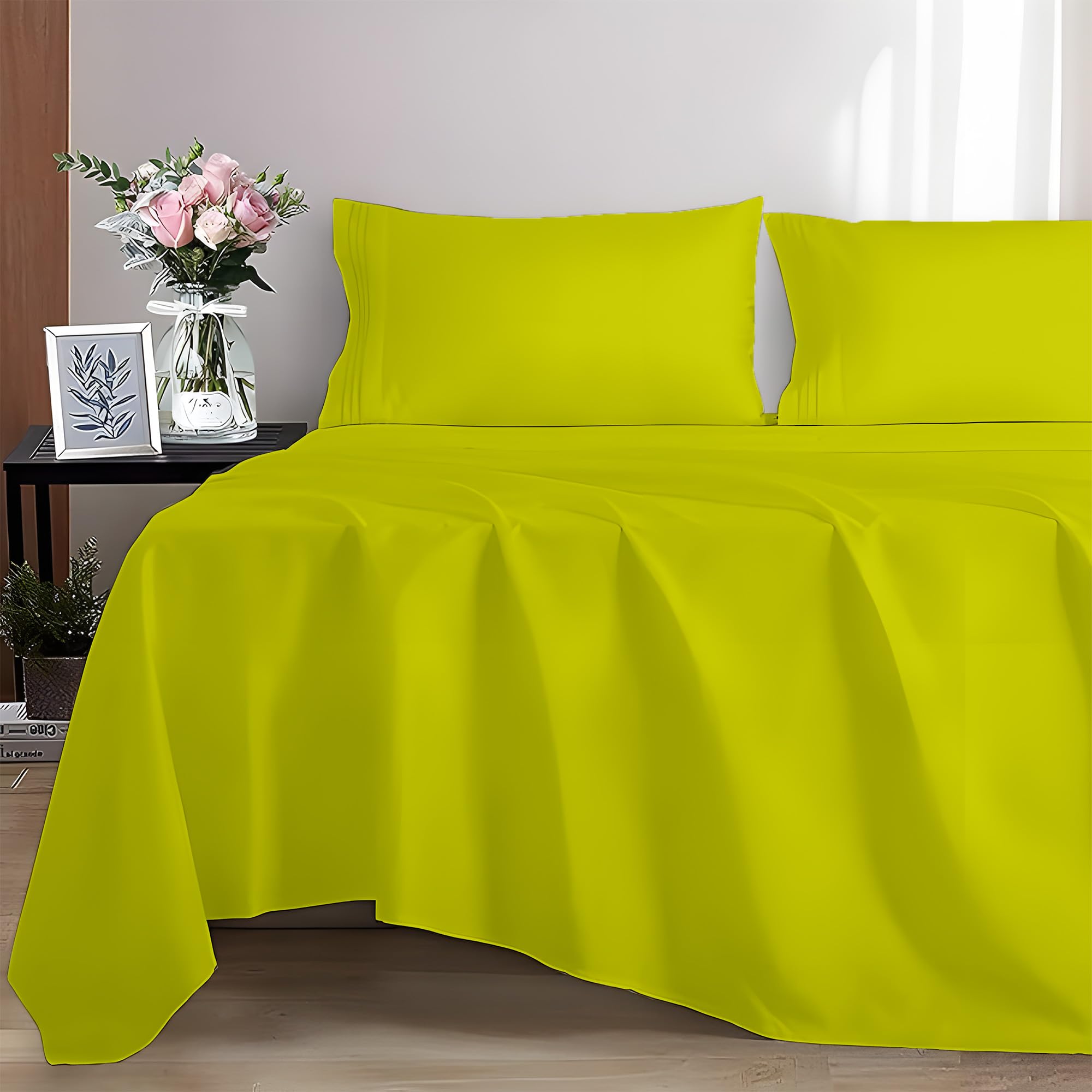 EverSoft Bedding 100% Egyptian cotton Flat Sheet, 400 Thread Count Ultra-Soft Long Staple Top Bed Sheet, Luxury Hotel Quality (Yellow, Single)