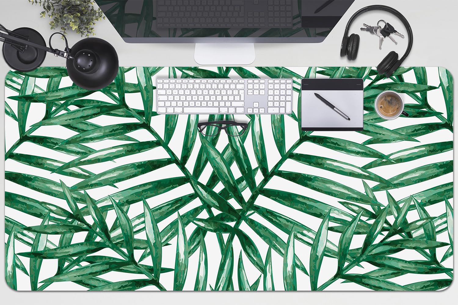 Sottomano da Scrivania 100x50 cm Antiscivolo per Ufficio e Casa Facile da Pulire Impermeabile Superficie Protettiva Protezione e Decorazione in Vinile PVC - Foglie tropicali