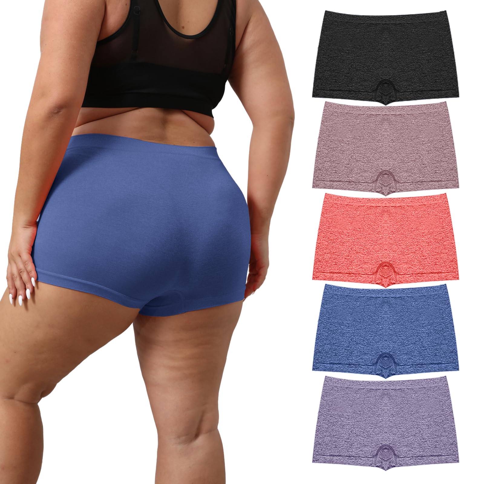R RUXIA Women's Boyshort Panties Plus Size Boyshorts Underwear for Women Stretch Boxer Briefs 5 Pack